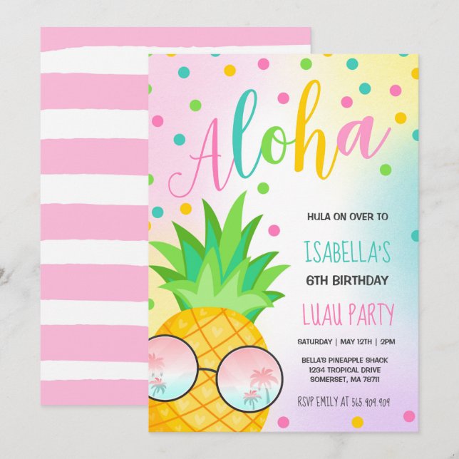 Luau Birthday Invitation Pineapple Hawaiian Luau (Front/Back)