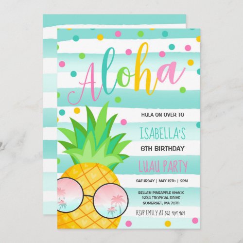 Luau Birthday Invitation Pineapple Hawaiian Luau