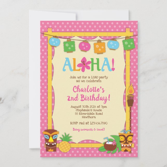 Luau Birthday Invitation, Pool Birthday Party Invitation (Front)