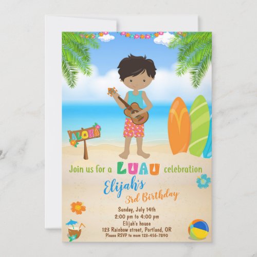 Luau birthday invitation Tropical beach party boy