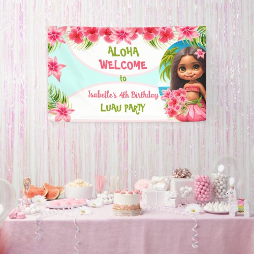 Luau birthday invitation Tropical beach party girl Banner