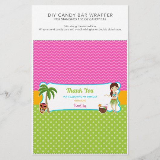 Luau Birthday Party 1.55 oz Candy Bar Wrapper (Front)