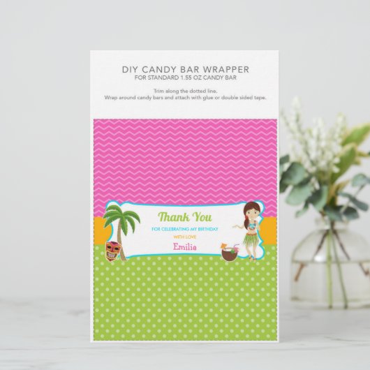 Luau Birthday Party 1.55 oz Candy Bar Wrapper (Standing Front)