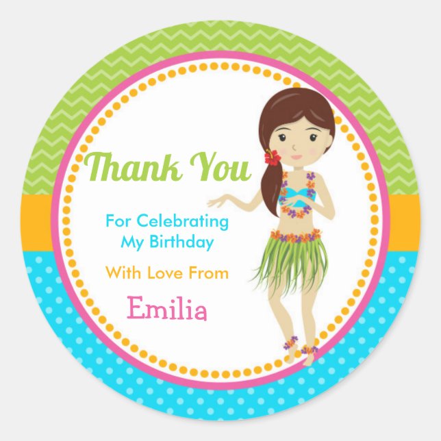 Luau Birthday Party Favor Sticker (Front)