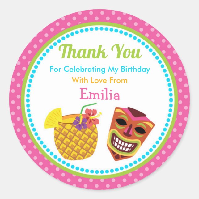 Luau Birthday Party Favor Sticker (Front)