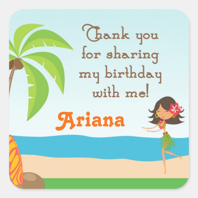 Luau Birthday Party Favor Thank You Sticker (Front)