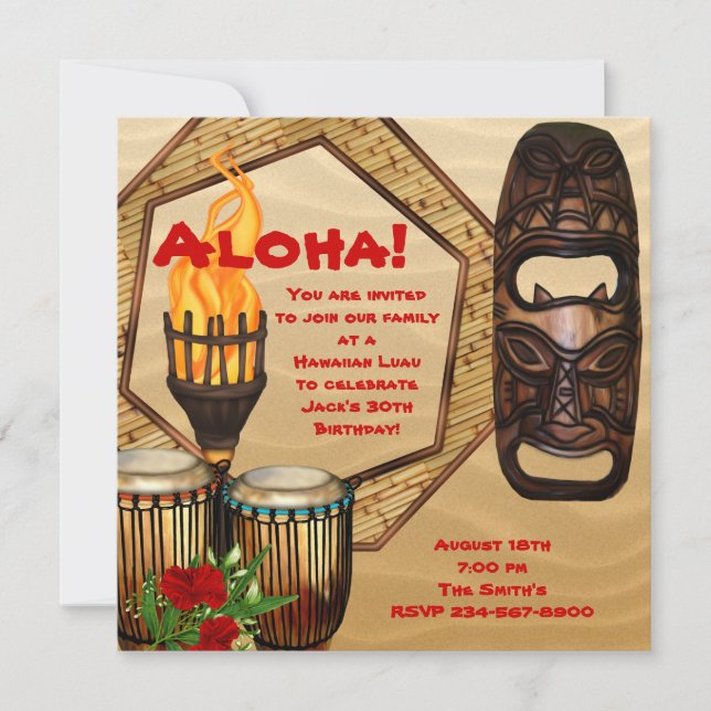 Luau Birthday Party Hawaiian Luau Party Invitation (Front)
