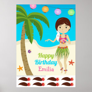 Luau Birthday Party Hawaiian Pin The Tail Game Poster