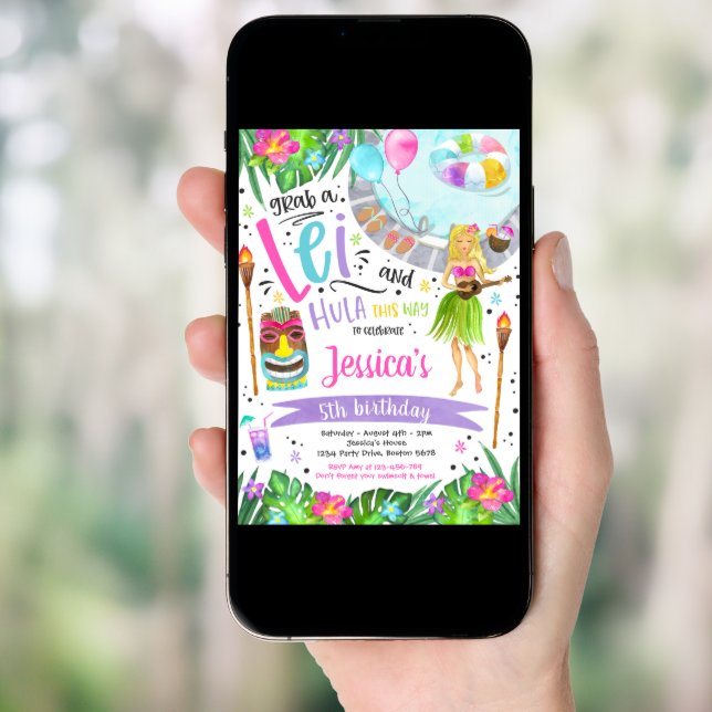Luau Birthday Party Hawaiian Pineapple Pool Party  Invitation (Front Digital)