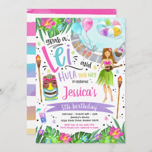 Luau Birthday Party Hawaiian Pineapple Pool Party  Invitation