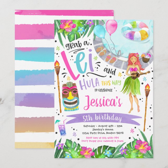 Luau Birthday Party Hawaiian Pineapple Pool Party  Invitation (Front/Back)