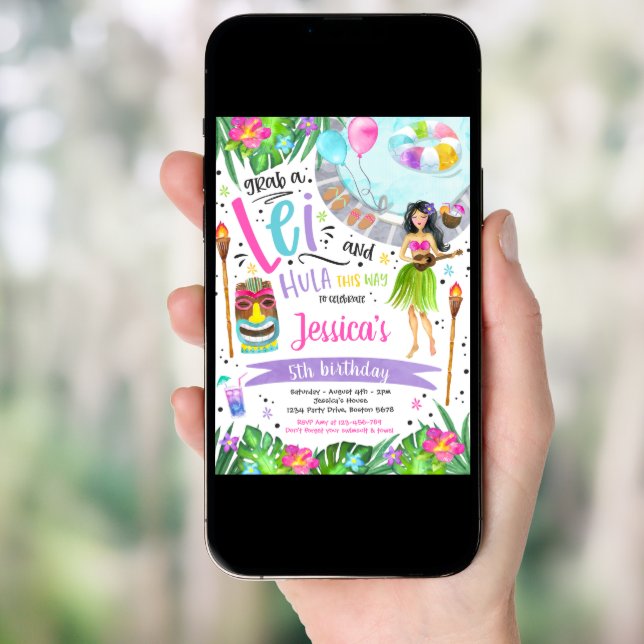 Luau Birthday Party Hawaiian Pineapple Pool Party Invitation (Front Digital)