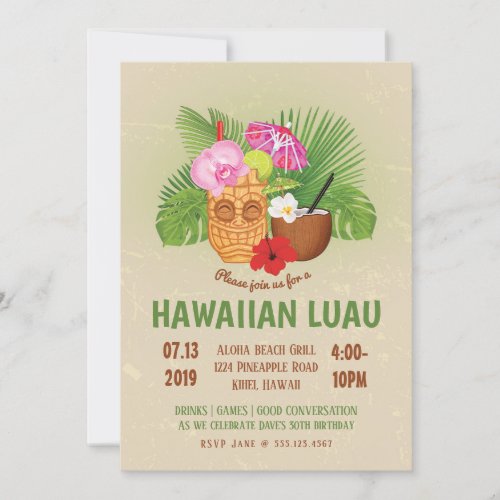 Luau  Birthday Party Hawaiian Tiki Invite