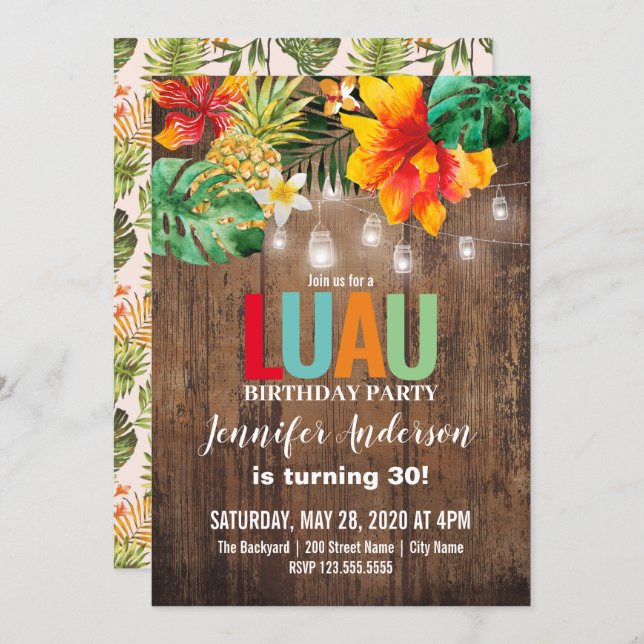 Luau Birthday Party Invitation (Front/Back)