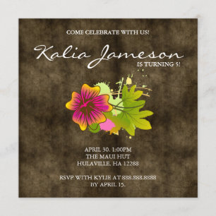 Luau Birthday Party Invite Hibiscus Flower Suede