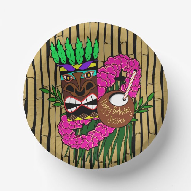 Luau Birthday Party Plates Custom Name Paper Bowls (Front)