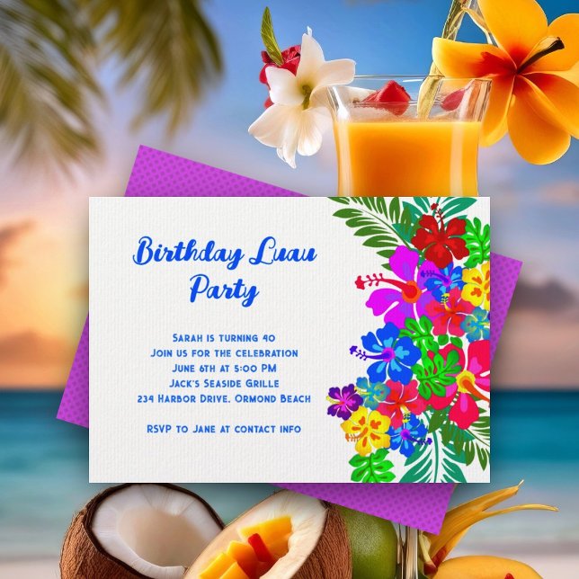 Luau Birthday Party Purple Hibiscus Swag Invitation (Creator Uploaded)