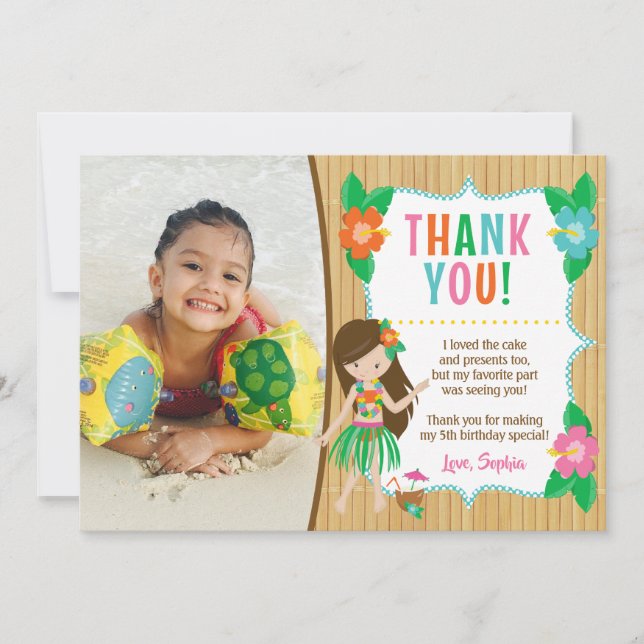 Luau Birthday Thank You Card with Photo (Front)