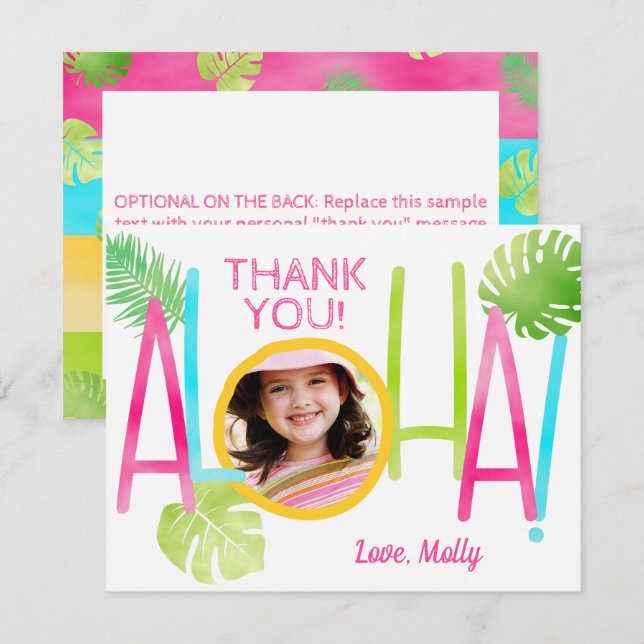 Luau Birthday Tropical Aloha Photo Thank You Card (Front/Back)