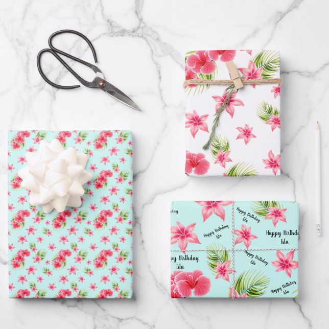 Luau birthday Tropical beach Name Wrapping Paper Sheets (Front)