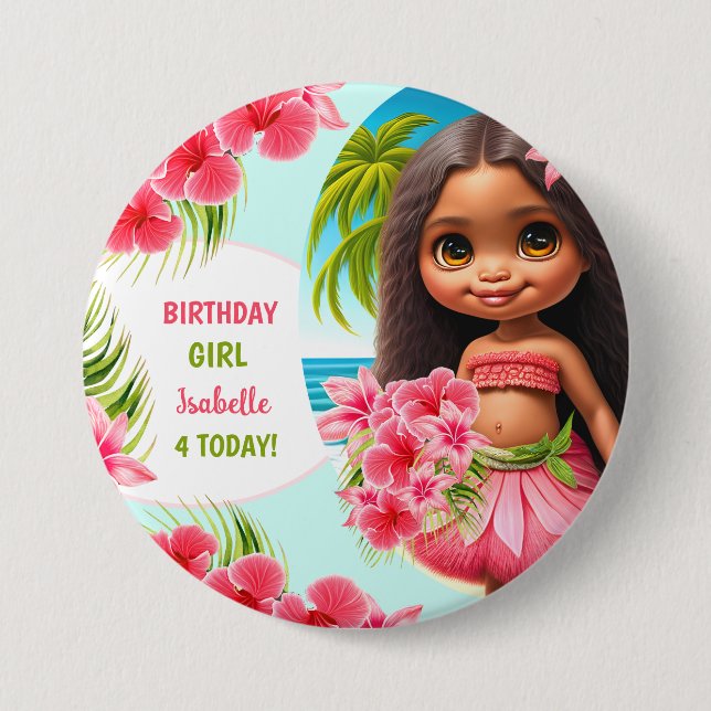 Luau birthday Tropical beach party girl Button (Front)