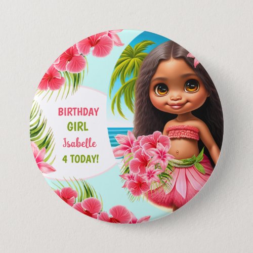 Luau birthday Tropical beach party girl Button