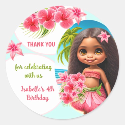 Luau birthday Tropical beach party girl Classic Round Sticker