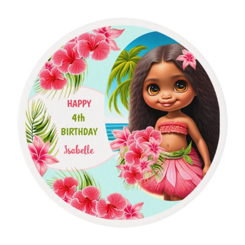 Luau birthday Tropical beach party girl Edible Frosting Rounds