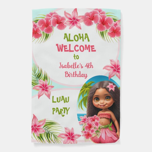 Luau birthday Tropical beach party girl Garden Flag (Front)
