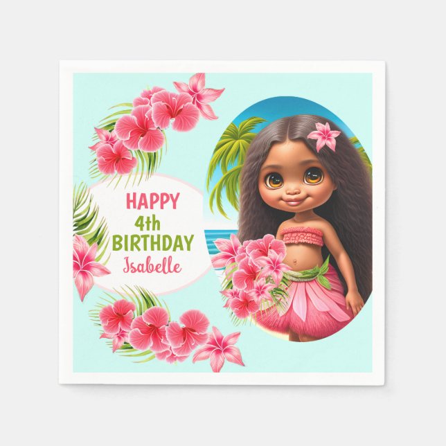 Luau birthday Tropical beach party girl Napkins (Front)