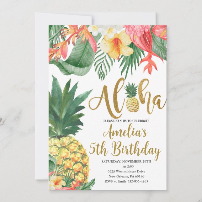 Luau Birthday, Tropical Birthday Party, Aloha Invitation (Front)