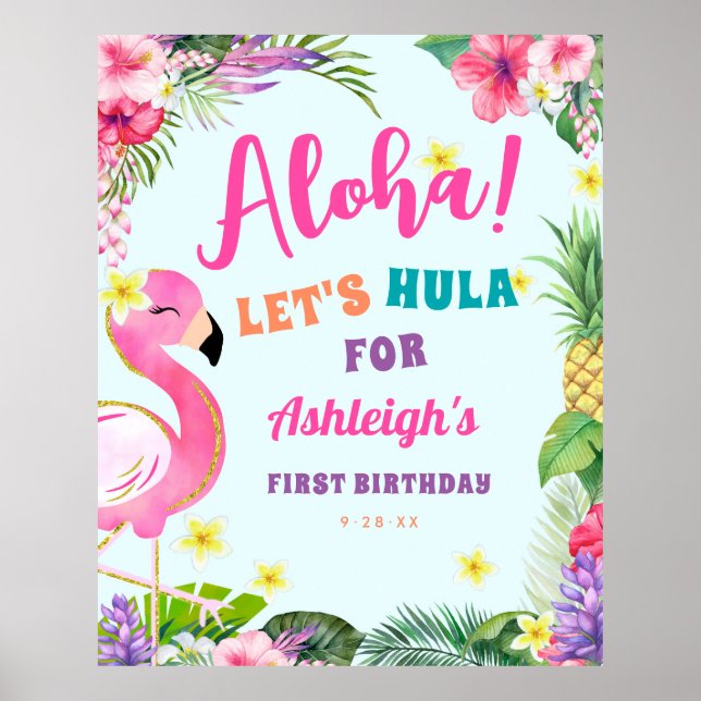 Luau Birthday Tropical Welcome Sign (Front)