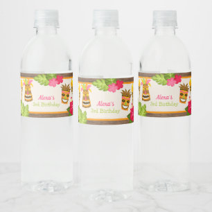 Luau Birthday Water Bottle Label - Girl