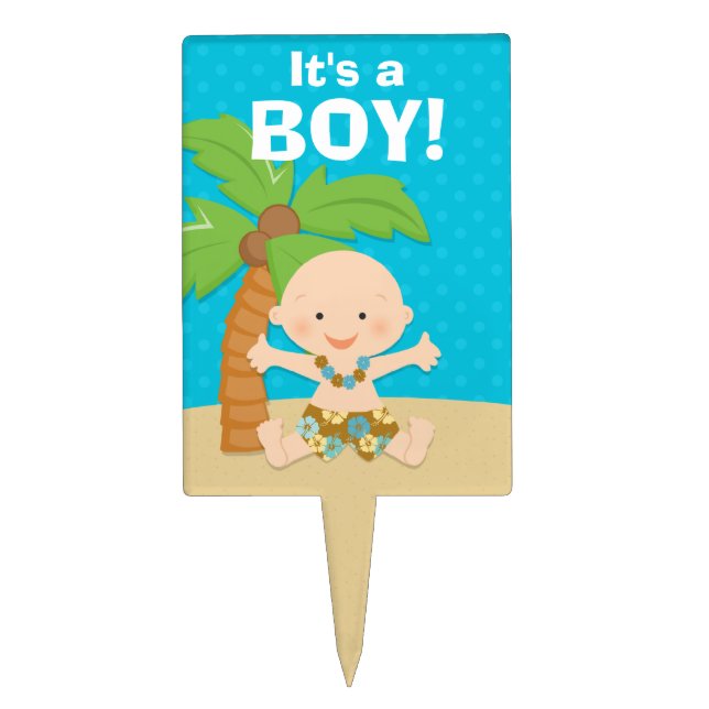 Luau Boy Baby Shower Cake Pick (Front)