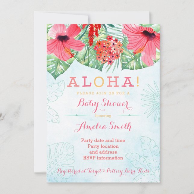 Luau bridal shower, hawaii baby shower, tropical invitation (Front)