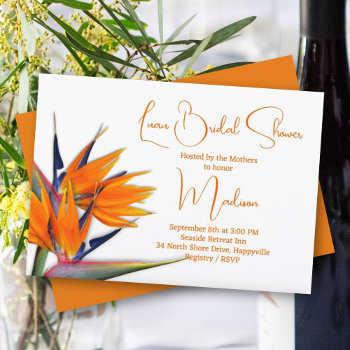 Luau Bridal Shower Orange Bird Of Paradise Design Invitation by sandpiperWedding at Zazzle
