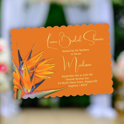 Luau Bridal Shower Orange Bird of Paradise Design Invitation