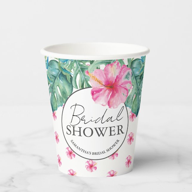 Luau Bridal Shower Tropical Hibiscus Flower Paper Cups (Front)