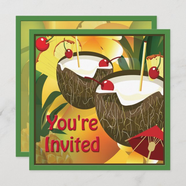 Luau Coconut Drinks Party Invitation (Front/Back)