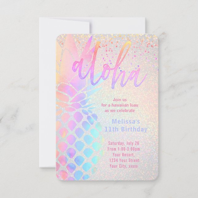 luau colorful pineapple birthday invitation (Front)