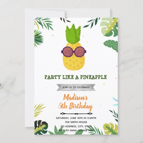 Luau cool pineapple birthday invitation