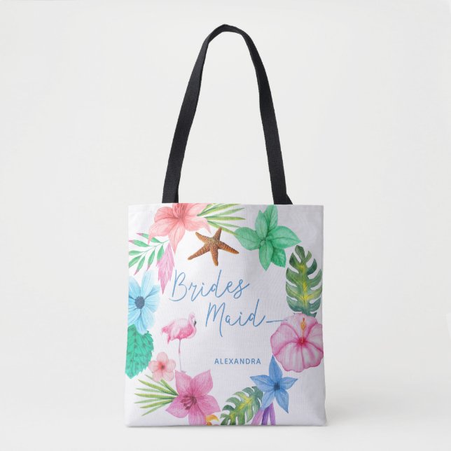 Luau destination wedding bidesmaid floral tropical tote bag (Front)