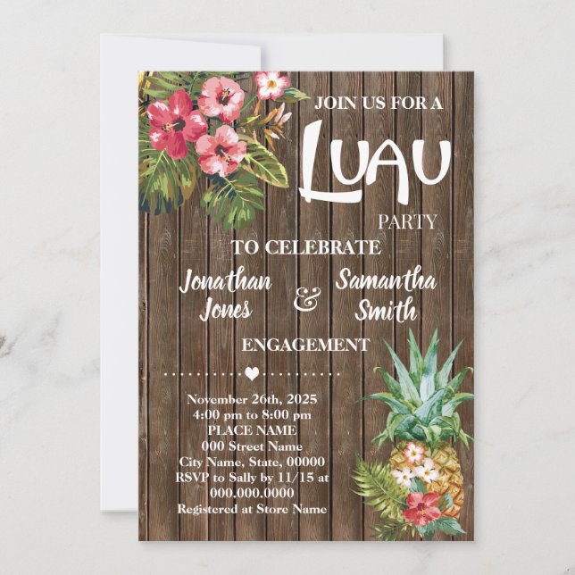 Luau engagement party wedding celebration invitation (Front)