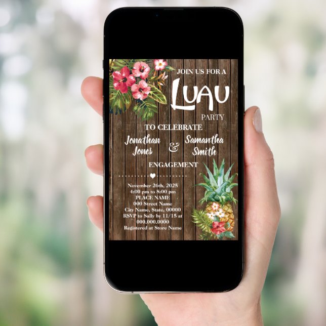Luau engagement party wedding celebration invitation (Front Digital)