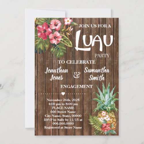 Luau engagement party wedding celebration invitation