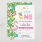  Luau Flamingo Tropical 1st Birthday Invitations (Front/Back)