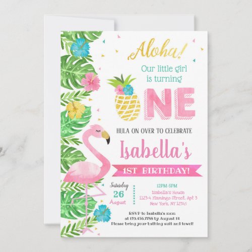  Luau Flamingo Tropical 1st Birthday Invitations