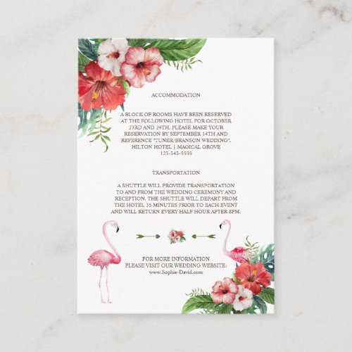 Luau Flamingo Tropical Floral Wedding Details Enclosure Card