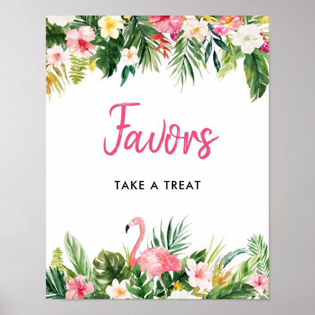 Luau Flamingo Tropical Party Favor Sign (Front)