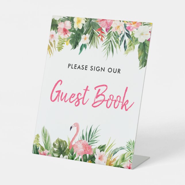 Luau Flamingo Tropical Sign Our Gusetbook Sign (Front)